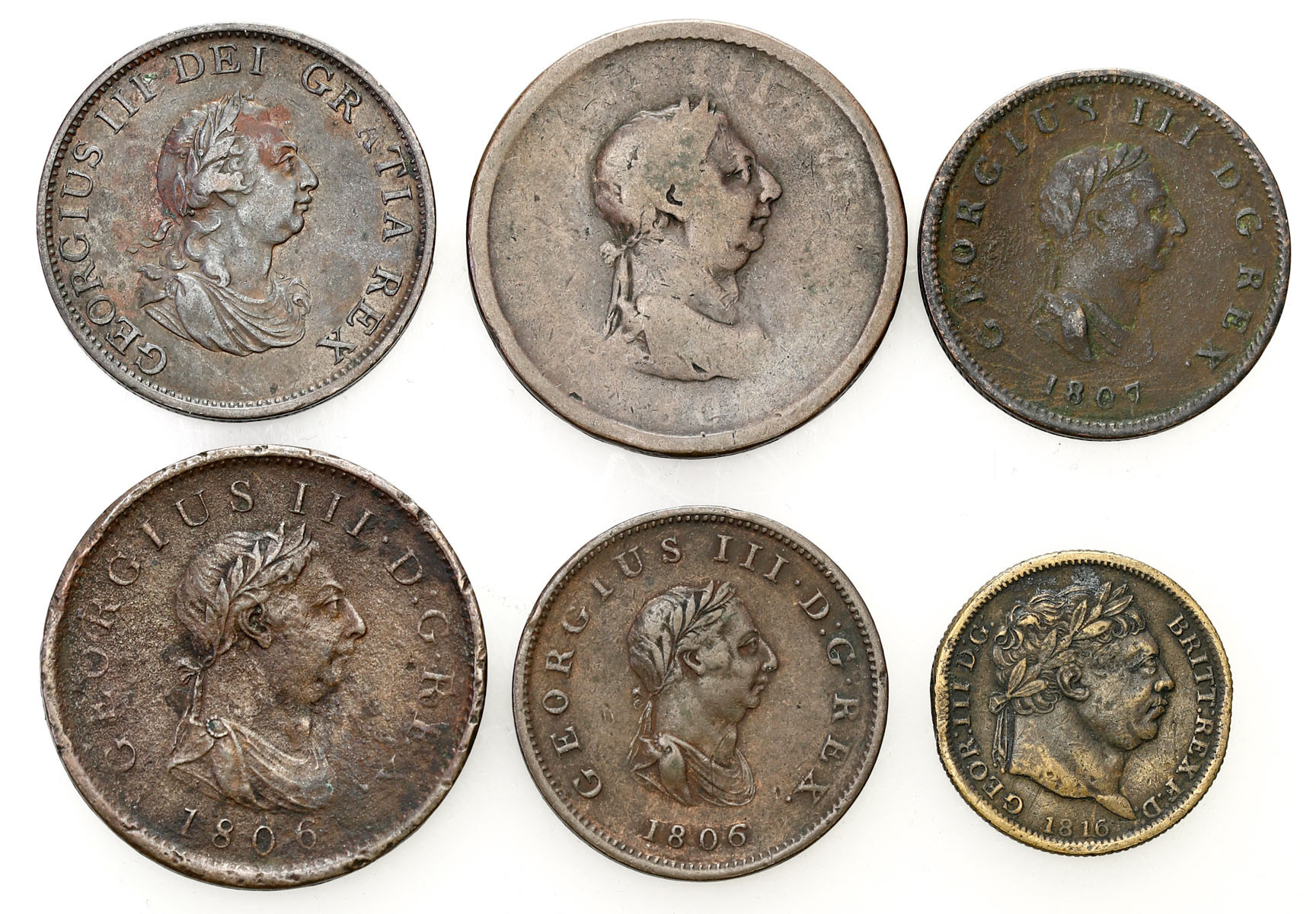 Wielka Brytania. Georg III (1760-1820). Penny - Halfpenny, zestaw 6 monet
